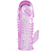 Розовая  гелевая насадка с клиторальным отростком - 13,5 см. - Toyfa Basic - в Орле купить с доставкой Розовая  гелевая насадка с клиторальным отростком - 13,5 см. - Toyfa Basic - в Орле купить с доставкой