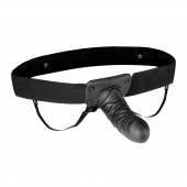 Чёрный полый страпон с вибрацией Unisex Vibrating Hollow Strap-On - 14 см. - Lux Fetish - купить с доставкой в Орле