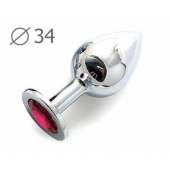 Коническая серебристая анальная втулка с малиновым кристаллом - 8,2 см. - Anal Jewelry Plug - купить с доставкой в Орле