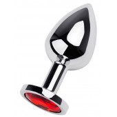 Серебристая коническая анальная пробка с красным кристаллом - 8 см. - ToyFa - купить с доставкой в Орле