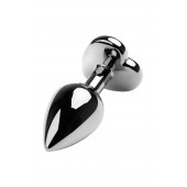 Серебристая коническая анальная пробка с красным кристаллом-сердечком - 7 см. - ToyFa - купить с доставкой в Орле