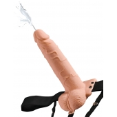 Телесный полый страпон с имитацией эякуляции 7.5  Hollow Squirting Strap-On with Balls Flesh - 21,6 см. - Pipedream - купить с доставкой в Орле