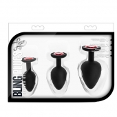 Набор черных анальных пробок с красным кристаллом-сердечком Bling Plugs Training Kit - Blush Novelties - купить с доставкой в Орле