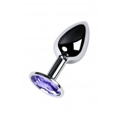 Серебристая конусовидная анальная пробка с фиолетовым кристаллом - 7 см. - ToyFa - купить с доставкой в Орле