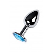 Серебристая конусовидная анальная пробка с голубым кристаллом - 7 см. - ToyFa - купить с доставкой в Орле