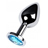 Серебристая конусовидная анальная пробка с голубым кристаллом - 8 см. - ToyFa - купить с доставкой в Орле