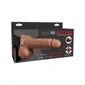 Кофейный перезаряжаемый вибрострапон 7  Hollow Rechargeable Strap-on with Balls - 20,3 см. - Pipedream - купить с доставкой в Орле