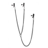 Черные зажимы на соски и клитор на цепочке DELUXE NIPPLE   CLIT CLAMPS - Dream Toys - купить с доставкой в Орле