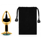 Золотистая анальная пробка с голубым стразом - 7,2 см. - Anal Jewelry Plug - купить с доставкой в Орле