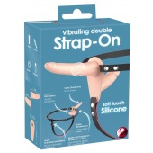 Телесный двойной вибрострапон с вибрацией Vibrating Double Strap-On - 15 см. - Orion - купить с доставкой в Орле