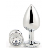 Серебристая анальная втулка с прозрачным кристаллом - 7,1 см. - Dream Toys - купить с доставкой в Орле