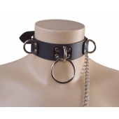 Черный кожаный ошейник Big Ring - Sitabella - купить с доставкой в Орле
