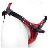 Красно-черный женский пояс с 2 способами крепления насадок и вагинальной пробкой - LOVETOY (А-Полимер) - купить с доставкой в Орле