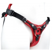 Красно-черный женский пояс с 2 способами крепления насадок и вагинальной пробкой - LOVETOY (А-Полимер) - купить с доставкой в Орле