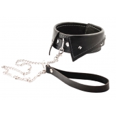 Черный ошейник-воротничок с металлическим поводком - Crazy Handmade - купить с доставкой в Орле Черный ошейник-воротничок с металлическим поводком - Crazy Handmade - купить с доставкой в Орле