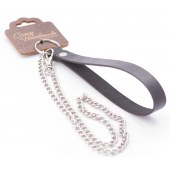 Серебристый металлический поводок с кожаной черной ручкой - 80 см. - Crazy Handmade - купить с доставкой в Орле
