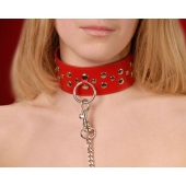 Красный кожаный ошейник с карабином и поводком - Sitabella - купить с доставкой в Орле