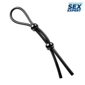 Черное силиконовое лассо с двумя шариками для утяжки - Sex Expert - в Орле купить с доставкой
