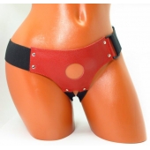 Красные кожаные трусики для страпона - БДСМ Арсенал - купить с доставкой в Орле