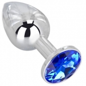 Анальное украшение BUTT PLUG  Small с синим кристаллом - 7 см. - Anal Jewelry Plug - купить с доставкой в Орле Анальное украшение BUTT PLUG  Small с синим кристаллом - 7 см. - Anal Jewelry Plug - купить с доставкой в Орле