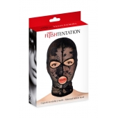 Черная кружевная маска на голову с отверстиями для глаз и рта - Fetish Tentation - купить с доставкой в Орле