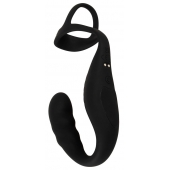 Черное эрекционное кольцо со стимуляцией промежности и анальной пробкой Cock Ring with RC Prostate Plug - Orion - в Орле купить с доставкой