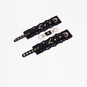 Черные кожаные наручники с узорами и золотистой фурнитурой - Crazy Handmade - купить с доставкой в Орле