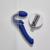 Синий безремневой страпон Multi Orgasm Bendable Strap-On size XL с клиторальной стимуляцией - Strap-on-me - купить с доставкой в Орле