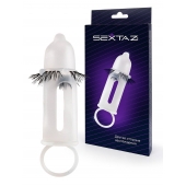 Эластичная насадка на пенис с подхватом мошонки и стимулирующими «ресничками» - Sextaz - в Орле купить с доставкой