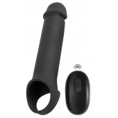 Черная вибронасадка для пениса с хомутом для мошонки и пультом ДУ Remote Controlled Penis Extension - Orion - в Орле купить с доставкой