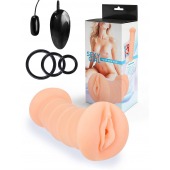 Телесный двусторонний мастурбатор с вибропулей и эрекционными кольцами в комплекте - Sexy Girl - в Орле купить с доставкой