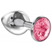 Большая серебристая анальная пробка Diamond Pink Sparkle Large с розовым кристаллом - 8 см. - Lola Games - купить с доставкой в Орле