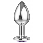 Малая серебристая анальная пробка Diamond Purple Sparkle Small с фиолетовым кристаллом - 7 см. - Lola Games - купить с доставкой в Орле