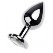 Серебристая анальная пробка с прозрачным кристаллом-сердцем - 8 см. - ToyFa - купить с доставкой в Орле