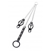 Черно-серебристые зажимы для сосков с кольцом для пениса TOYFA Metal - ToyFa - купить с доставкой в Орле