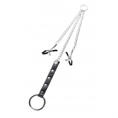 Серебристо-чёрные зажимы для сосков с кольцом для пениса TOYFA Metal - ToyFa - купить с доставкой в Орле Серебристо-чёрные зажимы для сосков с кольцом для пениса TOYFA Metal - ToyFa - купить с доставкой в Орле