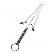 Серебристо-чёрные зажимы для сосков с кольцом для пениса TOYFA Metal - ToyFa - купить с доставкой в Орле Серебристо-чёрные зажимы для сосков с кольцом для пениса TOYFA Metal - ToyFa - купить с доставкой в Орле