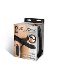 Чёрный полый страпон с вибрацией Unisex Vibrating Hollow Strap-On - 14 см. - Lux Fetish - купить с доставкой в Орле