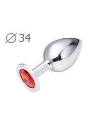 Коническая серебристая анальная втулка с красным кристаллом - 8,2 см. - Anal Jewelry Plug - купить с доставкой в Орле