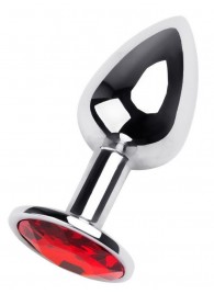 Маленькая коническая серебристая анальная пробка с красным кристаллом - 7 см. - ToyFa - купить с доставкой в Орле