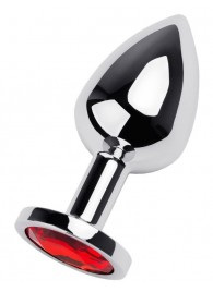 Серебристая коническая анальная пробка с красным кристаллом - 8 см. - ToyFa - купить с доставкой в Орле