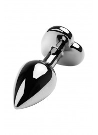 Серебристая коническая анальная пробка с красным кристаллом-сердечком - 7 см. - ToyFa - купить с доставкой в Орле