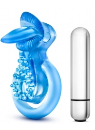 Голубое эрекционное виброкольцо 10 Function Vibrating Tongue Ring - Blush Novelties - в Орле купить с доставкой