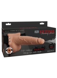 Телесный полый страпон с имитацией эякуляции 7.5  Hollow Squirting Strap-On with Balls Flesh - 21,6 см. - Pipedream - купить с доставкой в Орле