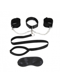 Чёрный ошейник с наручниками и поводком Collar Cuffs   Leash Set - Lux Fetish - купить с доставкой в Орле