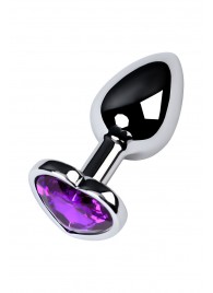 Серебристая коническая анальная пробка с фиолетовым кристаллом-сердечком - 7 см. - ToyFa - купить с доставкой в Орле