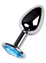 Серебристая конусовидная анальная пробка с голубым кристаллом - 7 см. - ToyFa - купить с доставкой в Орле