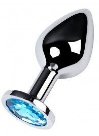 Серебристая конусовидная анальная пробка с голубым кристаллом - 8 см. - ToyFa - купить с доставкой в Орле