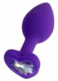 Фиолетовая анальная втулка Diamond Heart с прозрачным кристаллом - 7 см. - ToyFa - купить с доставкой в Орле