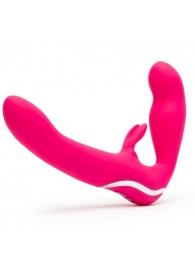 Ярко-розовый безремневой страпон Rechargeable Vibrating Strapless Strap-On - Happy Rabbit - купить с доставкой в Орле